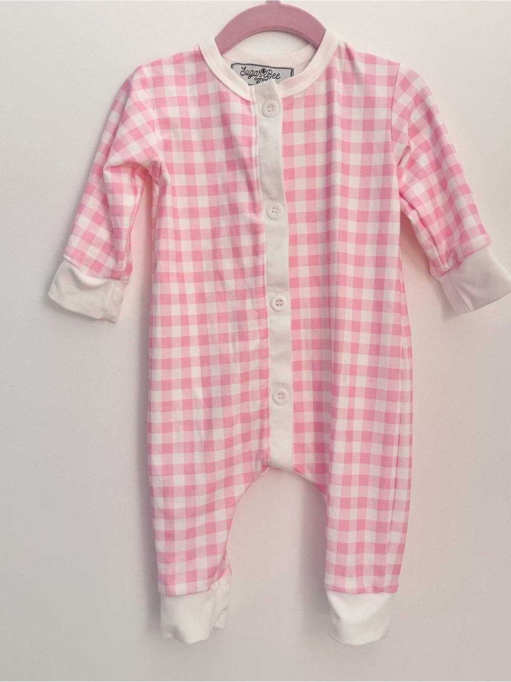 Sugar Bee Co. White and Pink Gingham One-Piece Romper Size 3-6 Months